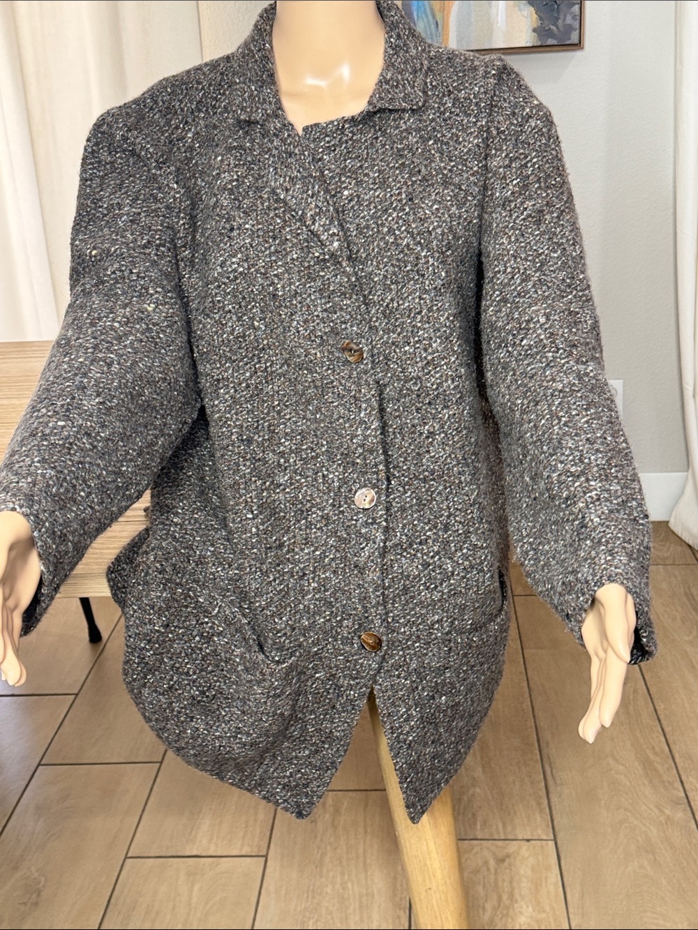 Joan Homyer Handknit England Merino Cashmere Tweed Cardigan Jacket